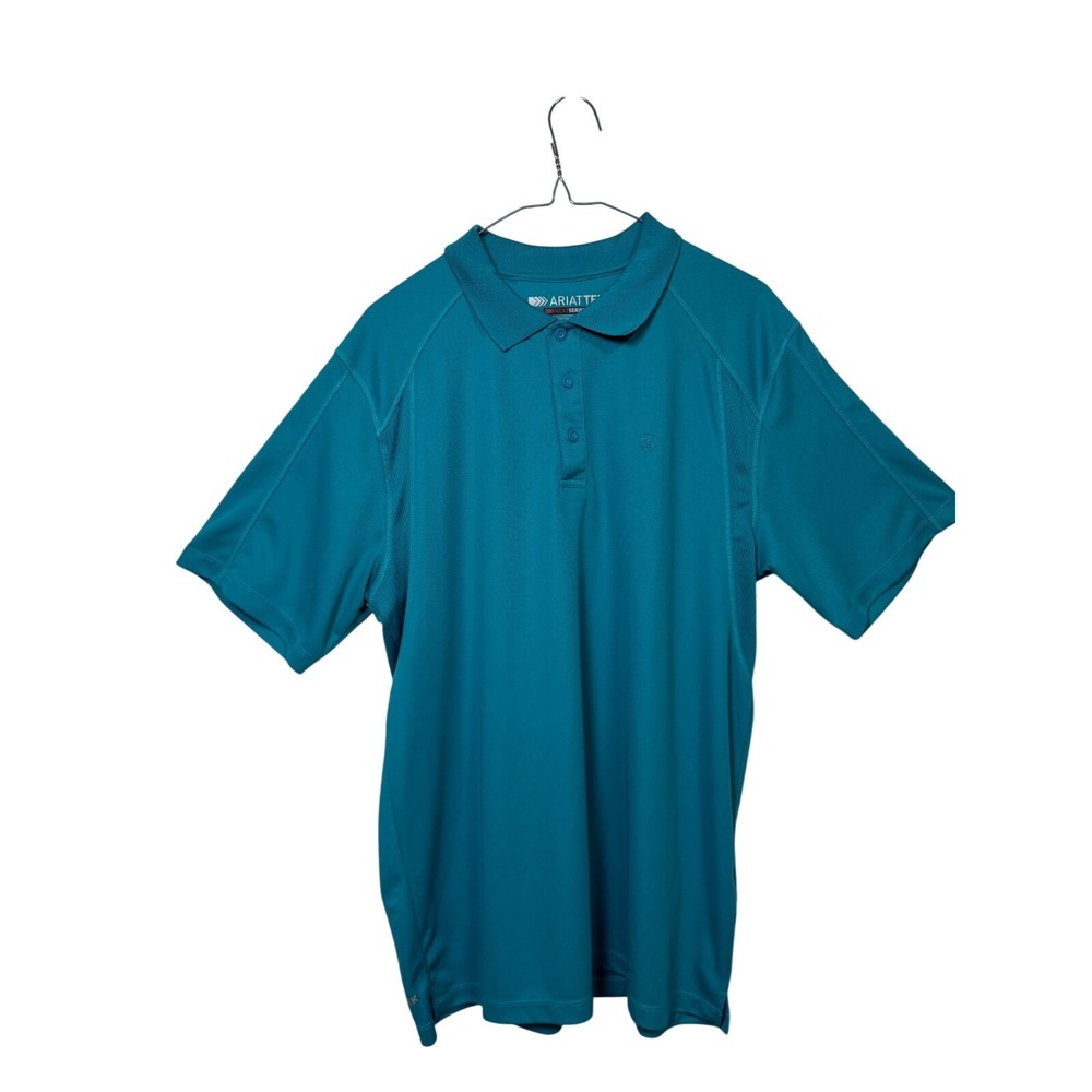Ariat Polo Shirt Mens Medium Teal AriatTEK Heat Series Performance Short Sleeve